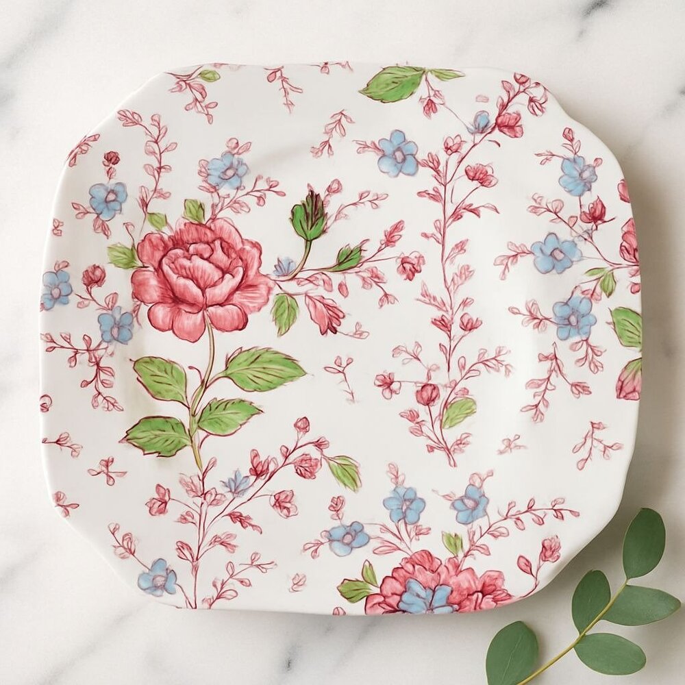 Johnson Bros Rose Chintz Square Plate 7.5 Iich VTG England Floral Cottage Chic